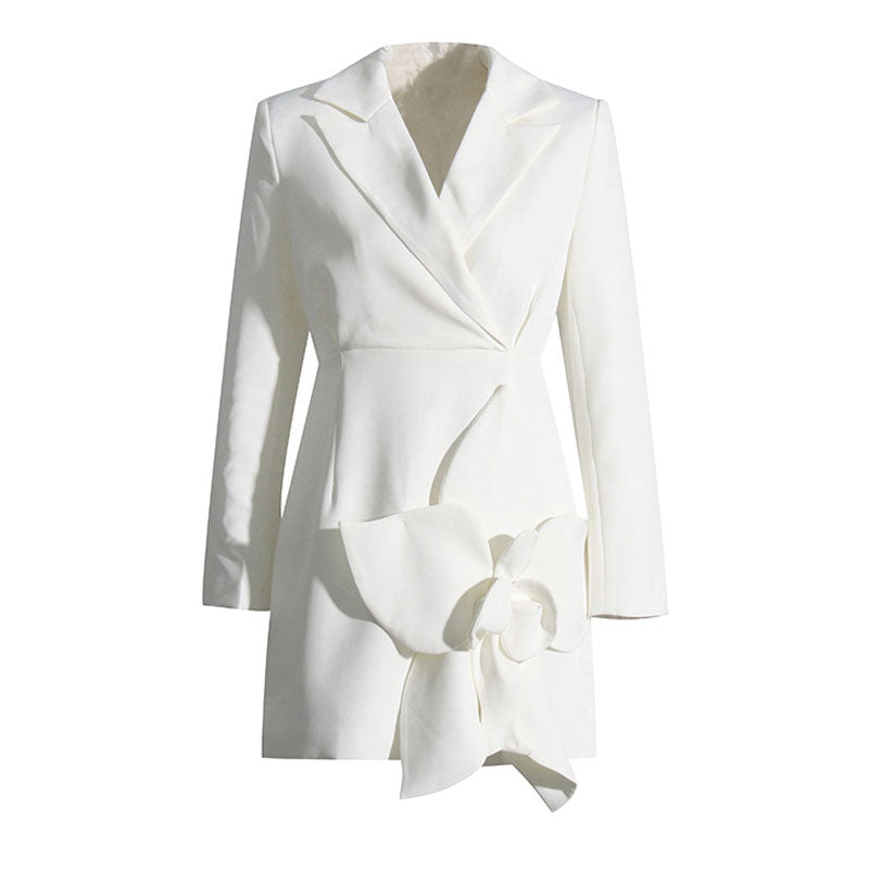 Edgy 3D Floral Detail Lapel Collar Long Sleeve Tailored Mini Blazer Dress