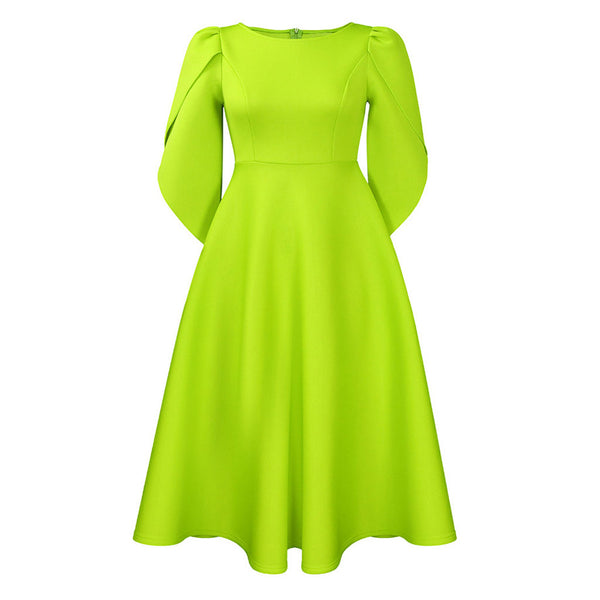 Elegant Boat Neck Tulip Sleeve Fit and Flare Midi Cocktail Dress