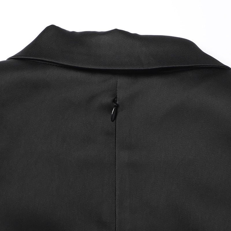 Elegant Crystal Button Up Lapel Collar Organza Ruffle Mini Satin Blazer Dress