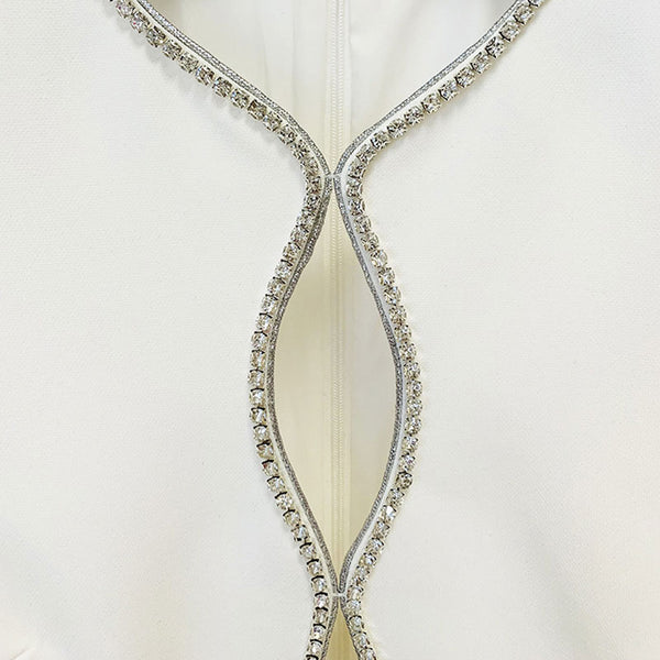 Elegant Crystal Embellished Cutout High Waist Long Sleeve Flared Jumpsuit