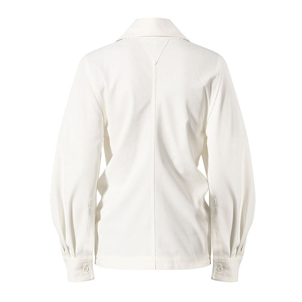 Elegant Drawstring Ruched Collared Long Sleeve Button Up Shirt