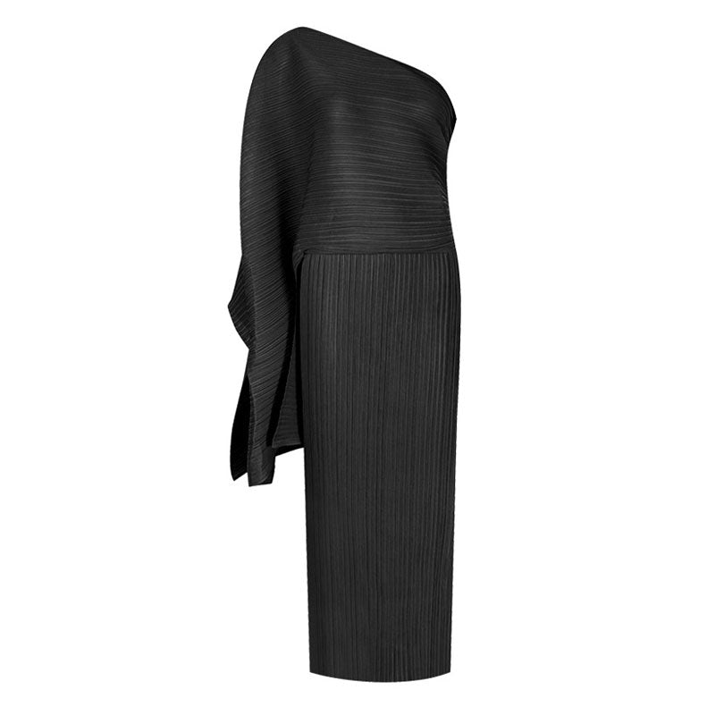 Elegant One Shoulder Exaggerated Sleeve Bodycon Pleated Prom Maxi Dress