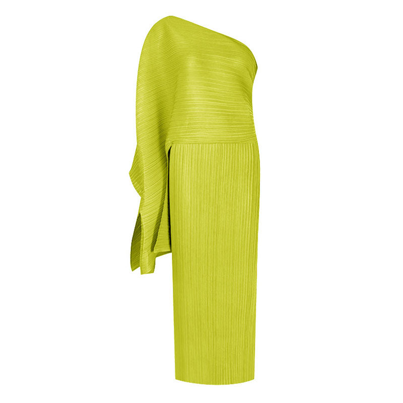 Elegant One Shoulder Exaggerated Sleeve Bodycon Pleated Prom Maxi Dress