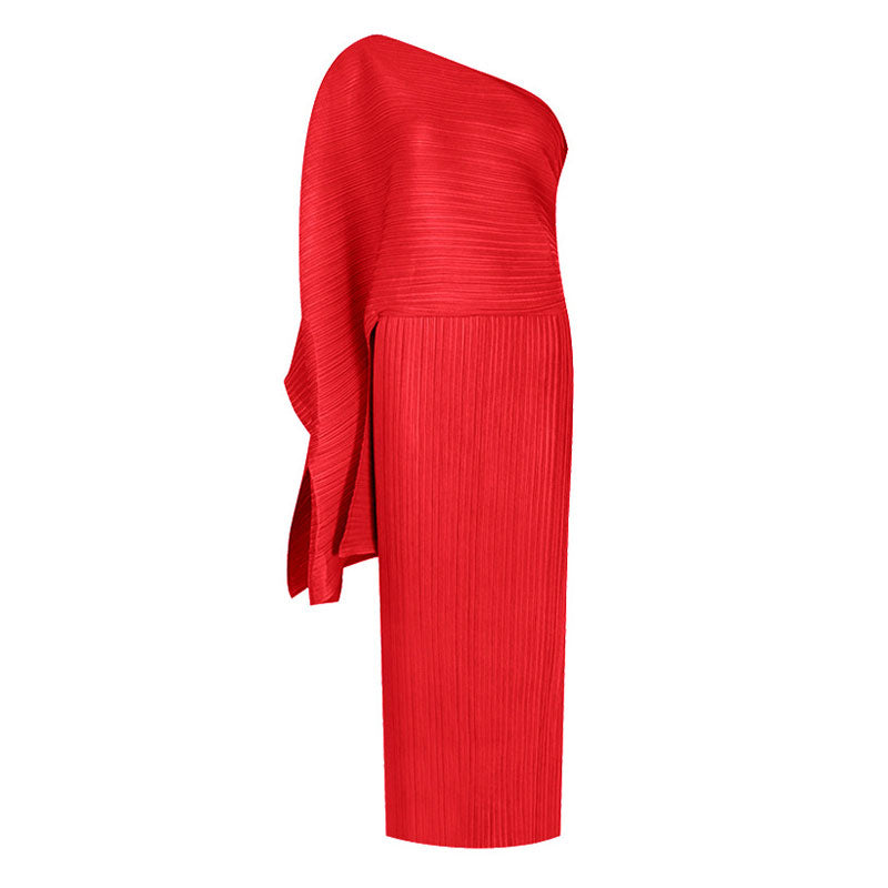 Elegant One Shoulder Exaggerated Sleeve Bodycon Pleated Prom Maxi Dress