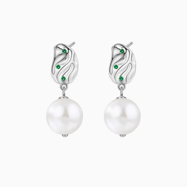 Emerald Cubic Zirconia Hammered Block Baroque Pearl Drop Earrings