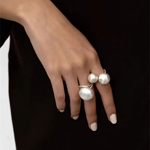 END TO END Mismatched Brush Satin Puffed Double Sphere Cuff Ring