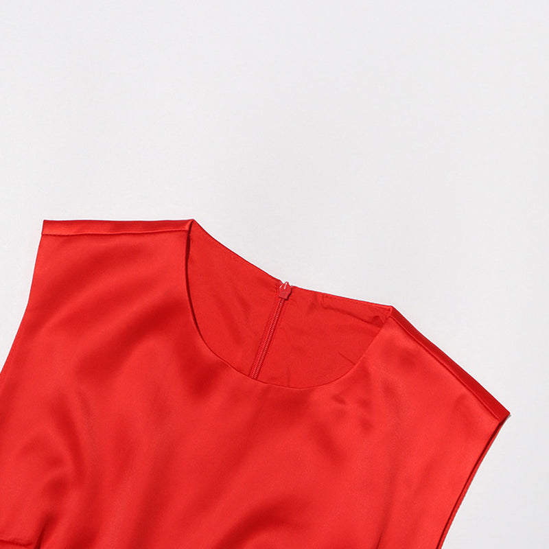 Feminine 3D Rosette Trim Solid Round Neck Sleeveless Mini Party Dress