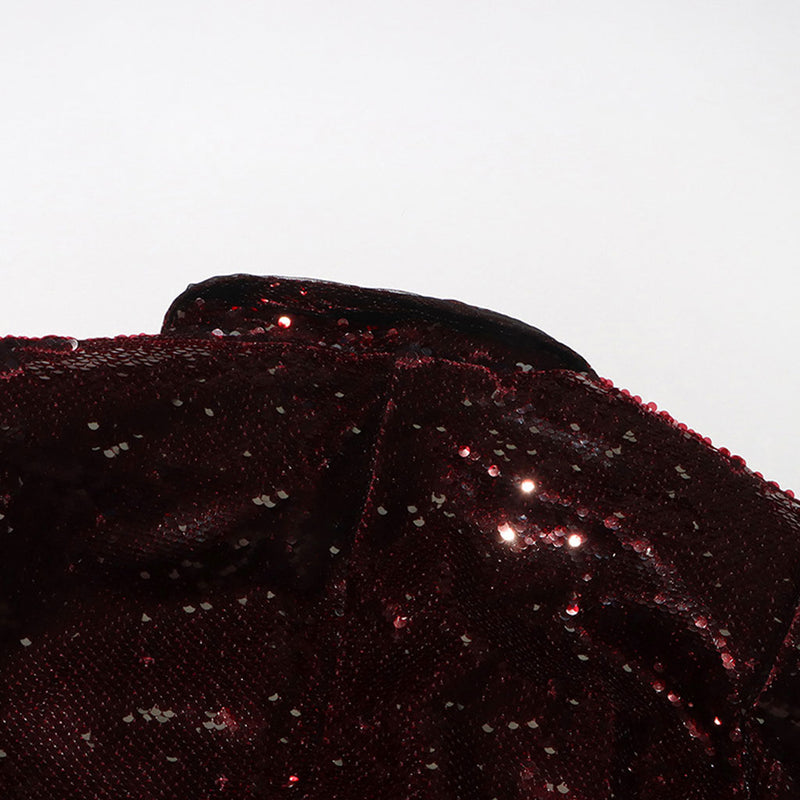 Festival Lapel Metallic Button Padded Long Sleeve Embellished Sequin Blazer