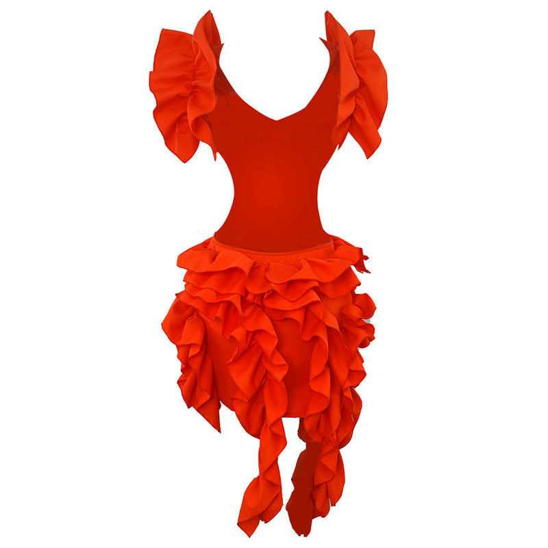 Flutter Ruched Ruffle V Neck Cutout Waist Backless Draped Asymmetrical Mini Dress