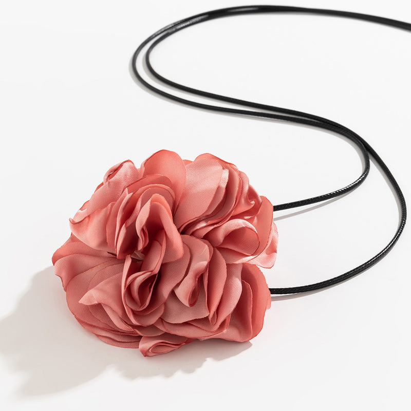 For You in Full Blossom Dreamy Silky 3D Rosette Tie Wrap Choker Necklace