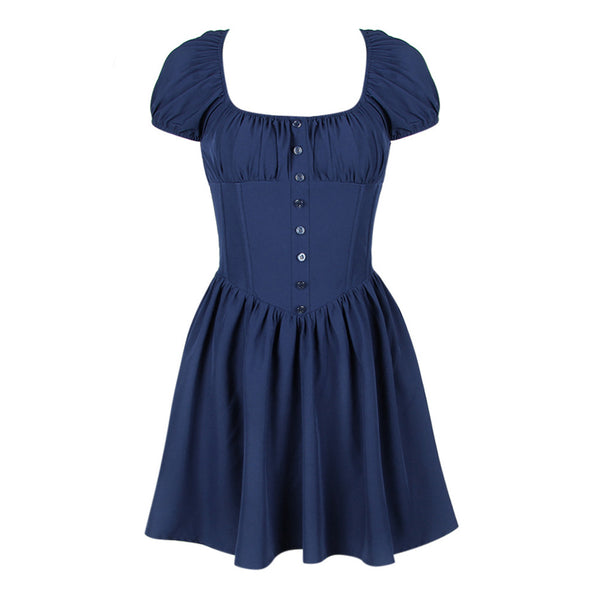 French Style Square Neck Short Sleeve Corset Drop Waist Mini Party Dress