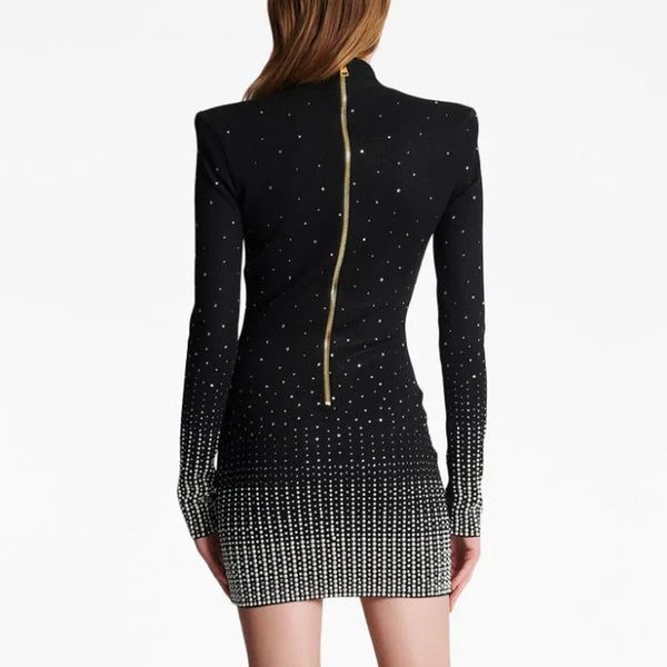 Galaxy Ombre Rhinestone Embellished V Neck Long Sleeve Bodycon Sweater Mini Dress