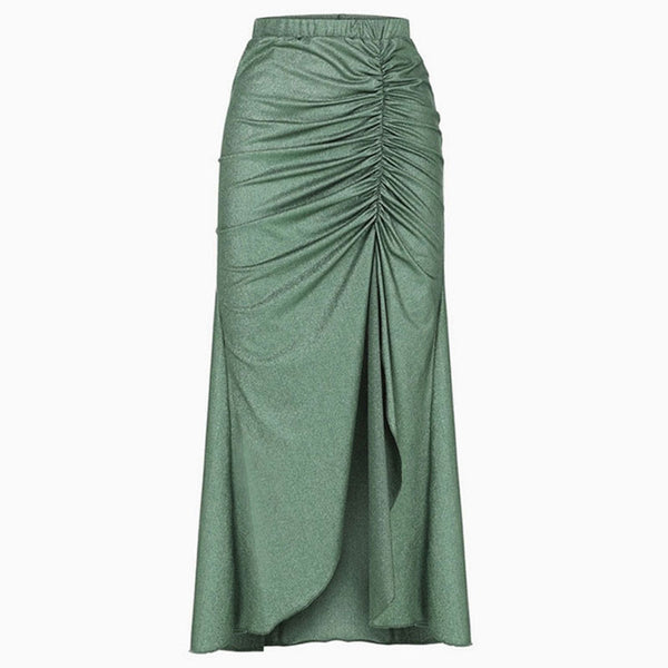 Glitter High Waist Ruched Detail Front Split High Low Sarong Cover Up