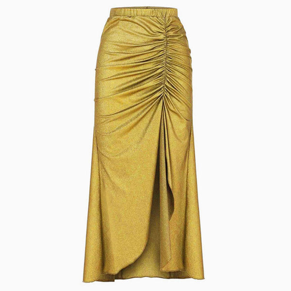 Glitter High Waist Ruched Detail Front Split High Low Sarong Cover Up