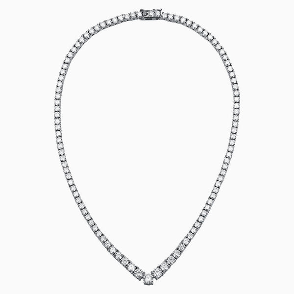 Glittering Sterling Silver V Shape Graduated Moissanite Tennis Necklace
