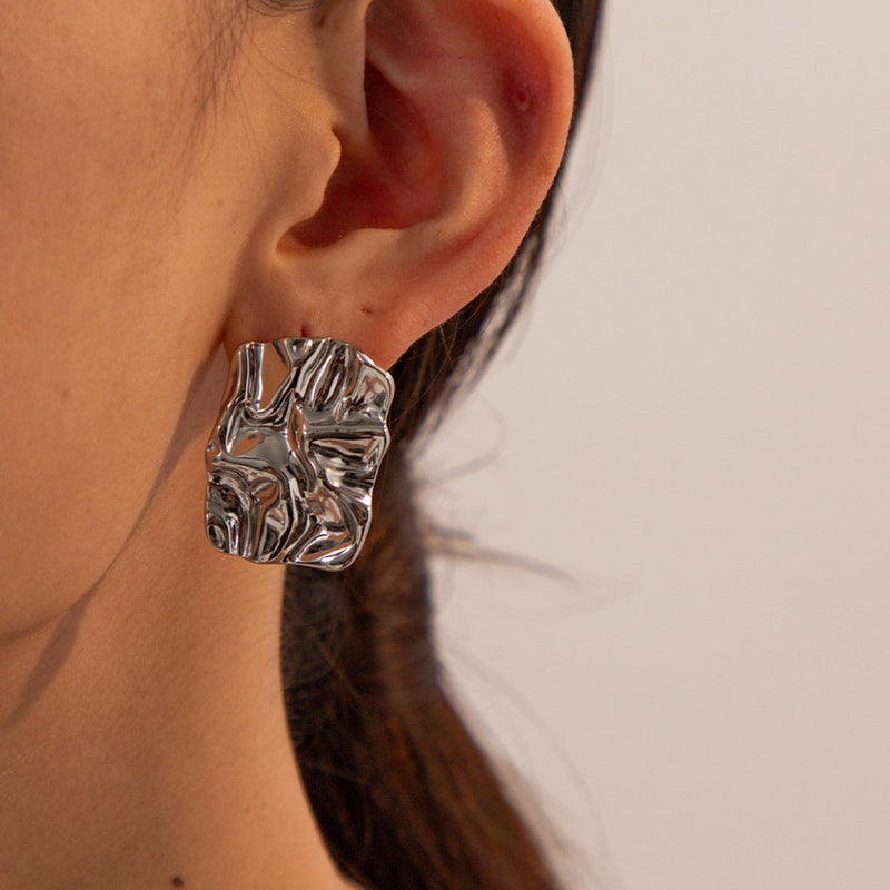 Glossy Statement Large Geometric Shape Molten Rectangle Stud Earrings