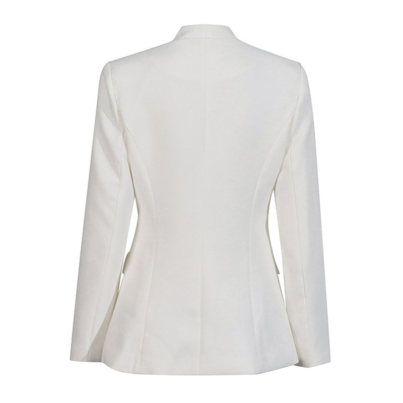 Graceful Collarless Crystal Embellished Long Sleeve Cinch Waist Blazer