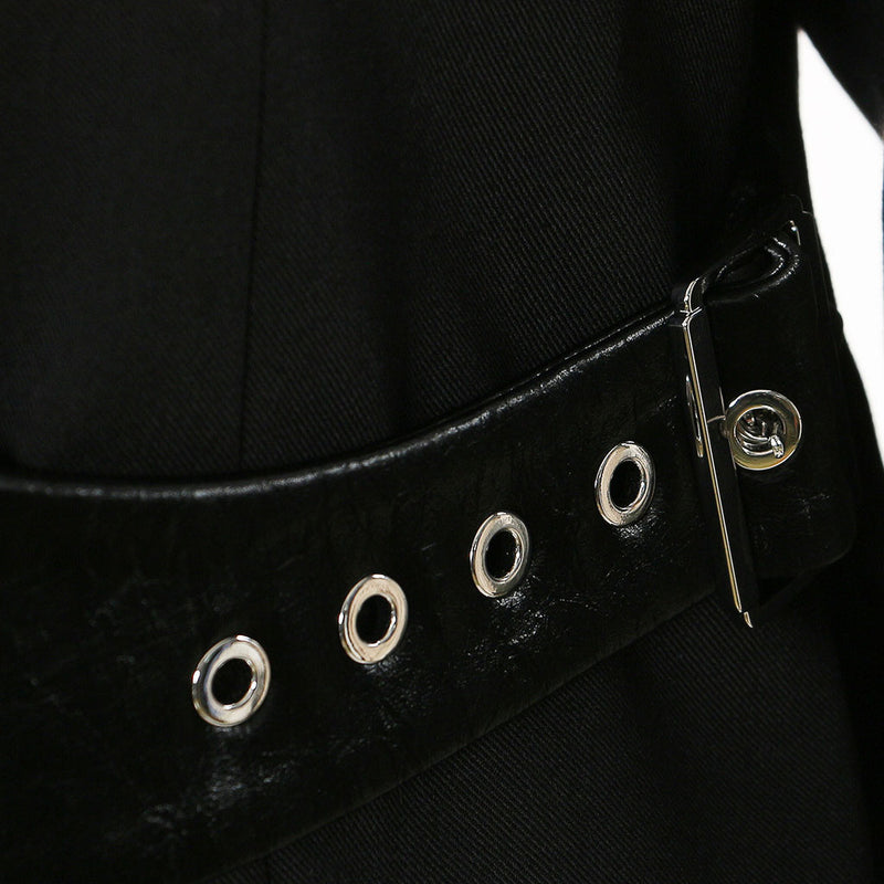 Grunge Deconstructed Lapel Collar Zipper Up Vegan Leather Belted Blazer