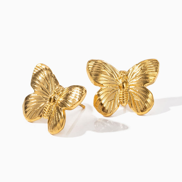 High Polished 18K Gold Plated Oversized Butterfly Stud Earrings