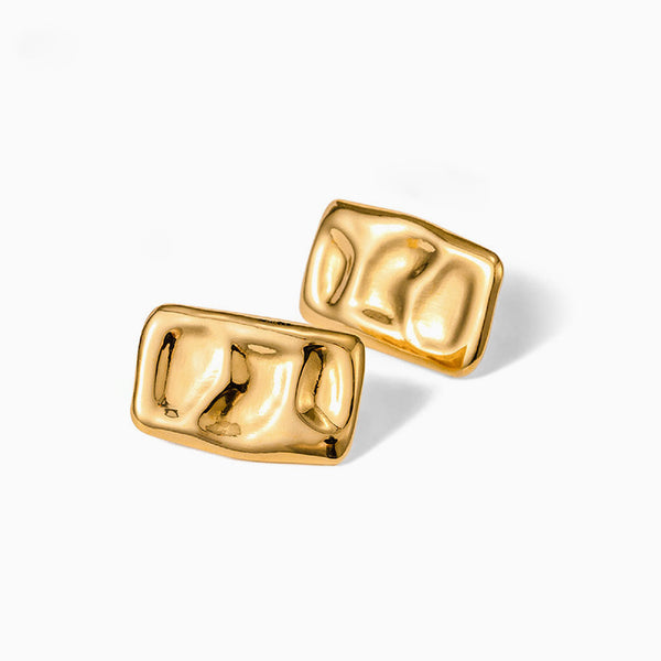 High Polished Statement Oversized Molten Rectangle Stud Earrings