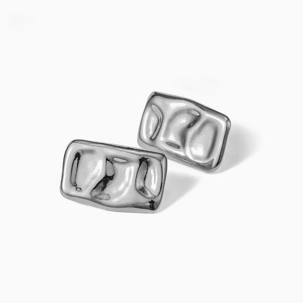 High Polished Statement Oversized Molten Rectangle Stud Earrings
