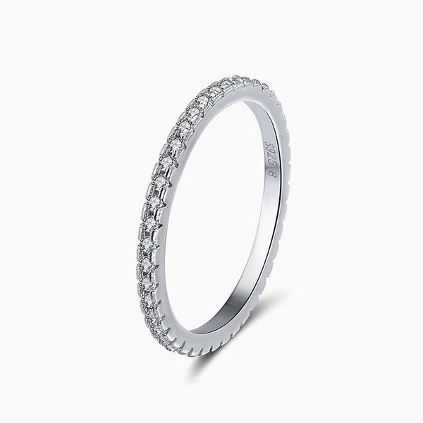 Iced Out Cubic Zirconia Pave Set Sterling Silver Eternity Band Ring