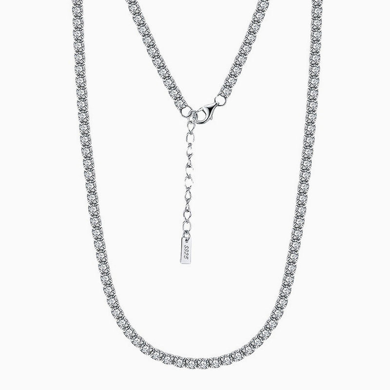 Iced Out Cubic Zirconia Rhodium Plated Sterling Silver Tennis Necklace