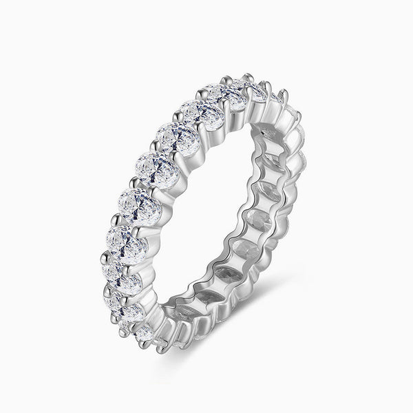Iced Out Oval Cubic Zirconia Two Tone Sterling Silver Eternity Band Ring