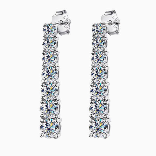 Iced Out Sterling Silver Graduated Moissanite Linear Drop Earrings