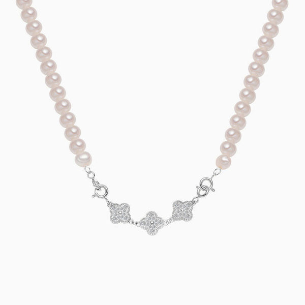 IT IS BAROQUE Freshwater Pearl Cubic Zirconia Clover Smile Necklace