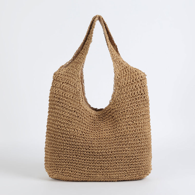 Laid Back Slouchy Textured Large Capacity Lined Crochet Raffia Straw Tote Bag