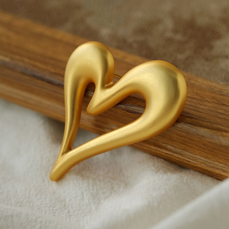 LOVE IS AROUND 18K Gold Plated Matted Puffed Open Heart Brooch