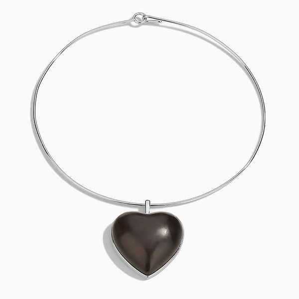 LOVE IS AROUND Sandalwood Heart Pendant Rhodium Plated Choker Necklace