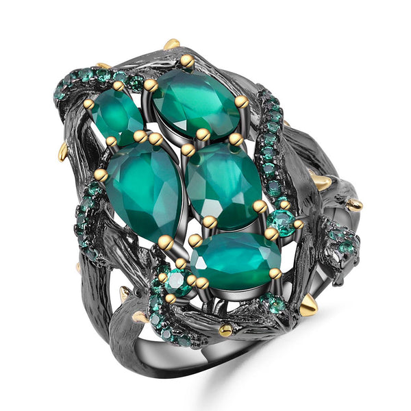 Luminous Emerald Nano Crystal Snake Natural Green Agate Ring