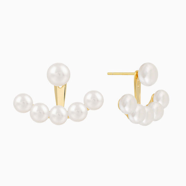 Luster Freshwater Pearl 18K Gold Plated Smile Ear Jacket Earrings