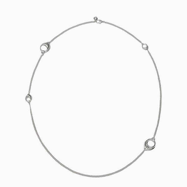 Luxe Sterling Silver Plated Curb Chain Spaced Open Hoop Opera Necklace