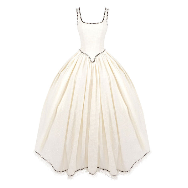 Luxurious Metallic Thread Tweed Square Neck Drop Waist Crinoline Ball Gown