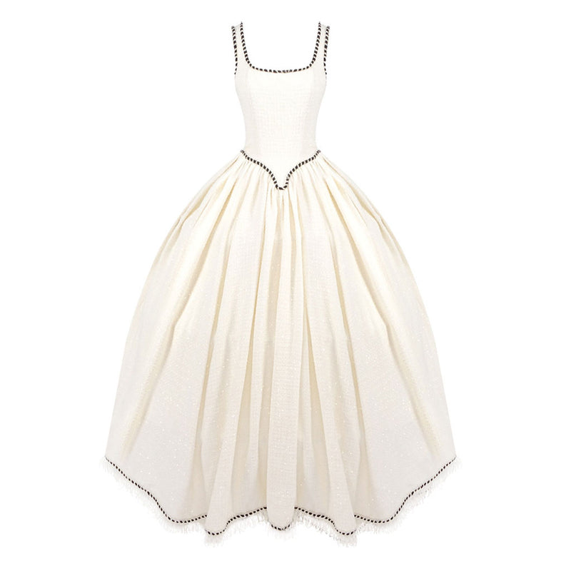 Luxurious Metallic Thread Tweed Square Neck Drop Waist Crinoline Ball Gown