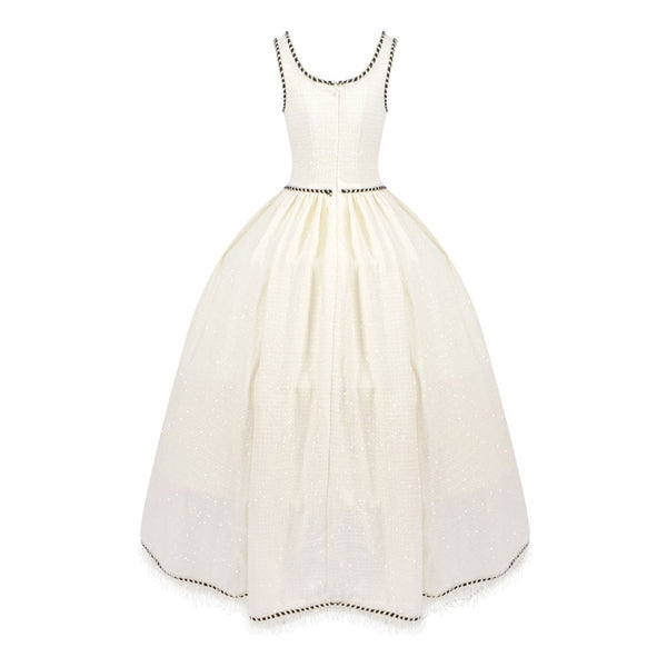 Luxurious Metallic Thread Tweed Square Neck Drop Waist Crinoline Ball Gown