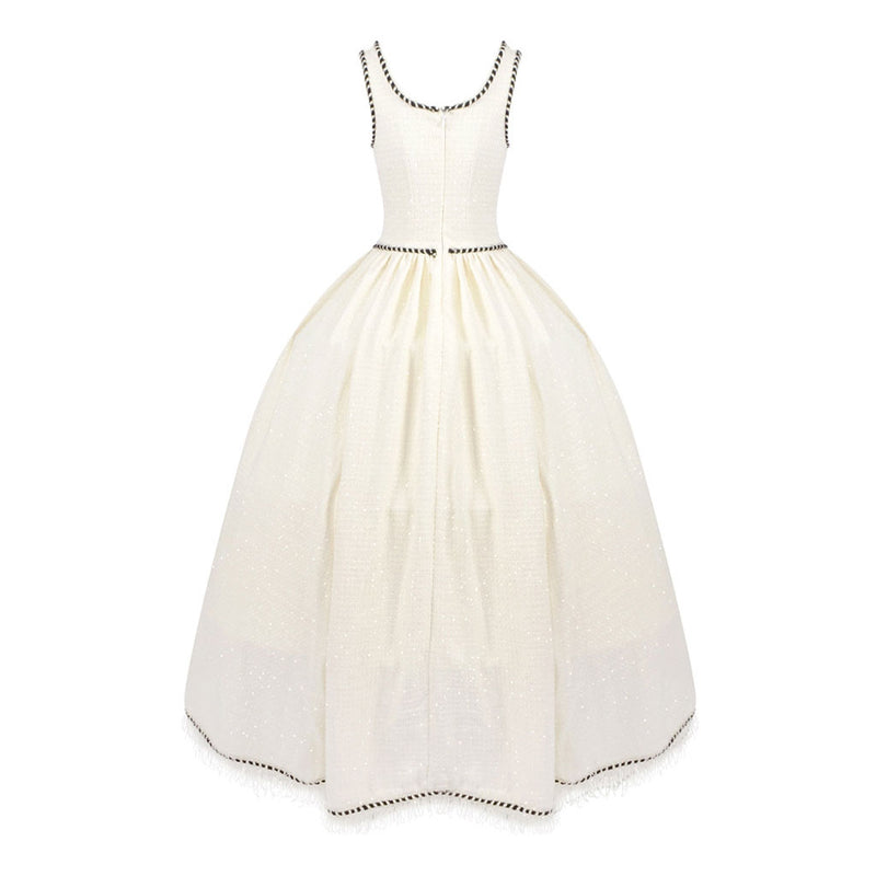 Luxurious Metallic Thread Tweed Square Neck Drop Waist Crinoline Ball Gown