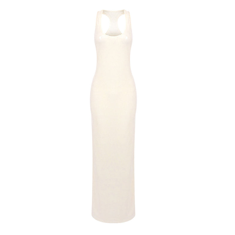 Luxurious Scoop Neck Sleeveless High Slit Embellished Sequin Maxi Dress