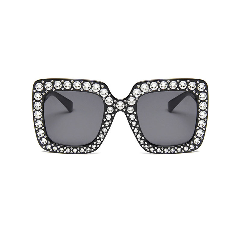 Luxury Crystal Embellished Oversized UV Protect Tinted Square Sunglasses