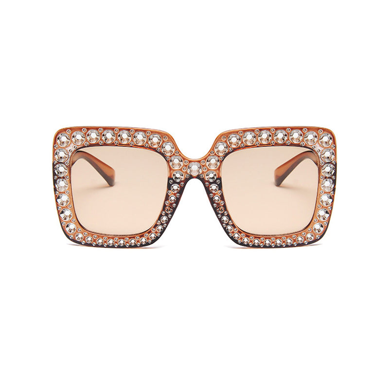 Luxury Crystal Embellished Oversized UV Protect Tinted Square Sunglasses