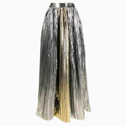 Luxury Metallic Finish High Waist Pleated A Line Summer Maxi Cover Up Skirt