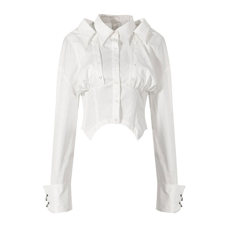 Metal Ring Removable Long Sleeve Collared Button Down Corset Shirt