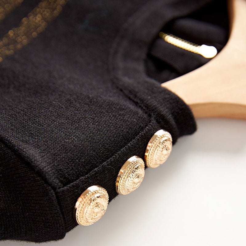 Metallic Striped Button Detail Long Sleeve Bandage Knit Bodycon Mini Party Dress