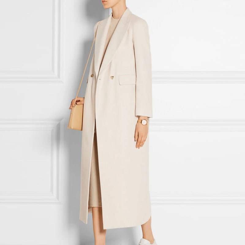Minimal Notch Lapel Collar Two Button Long Sleeve Tailored Coat