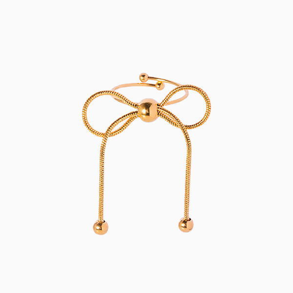 Minimalist 18K Gold Plated Oversized Snake Chain Bow Knot Cuff Ring