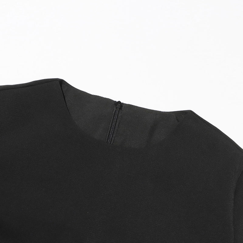 Minimalist 3D Rosette Embellished Round Neck Long Sleeve Mini Shift Dress
