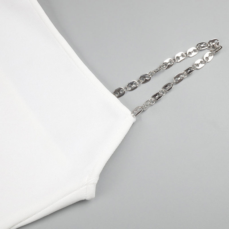 Minimalist Layered Metal Chain Sleeveless Side Split Bandage Maxi Slip Dress